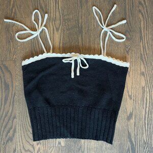 Oak + Fort Knit Bow Tank - Black & White - Size small